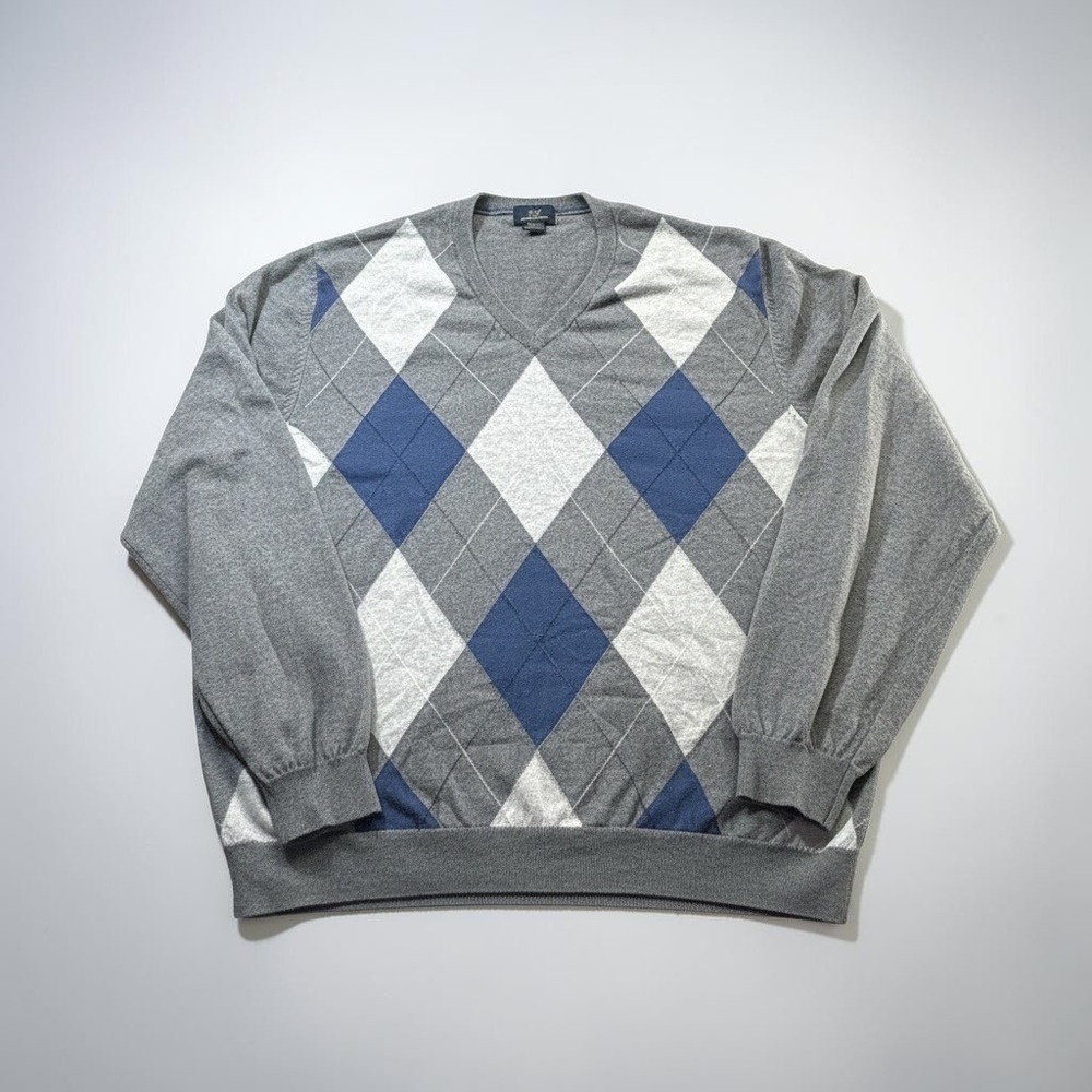 Brooks Brothers 346 Argyle V Neck Sweater Mens XXL Cotton Cashmere